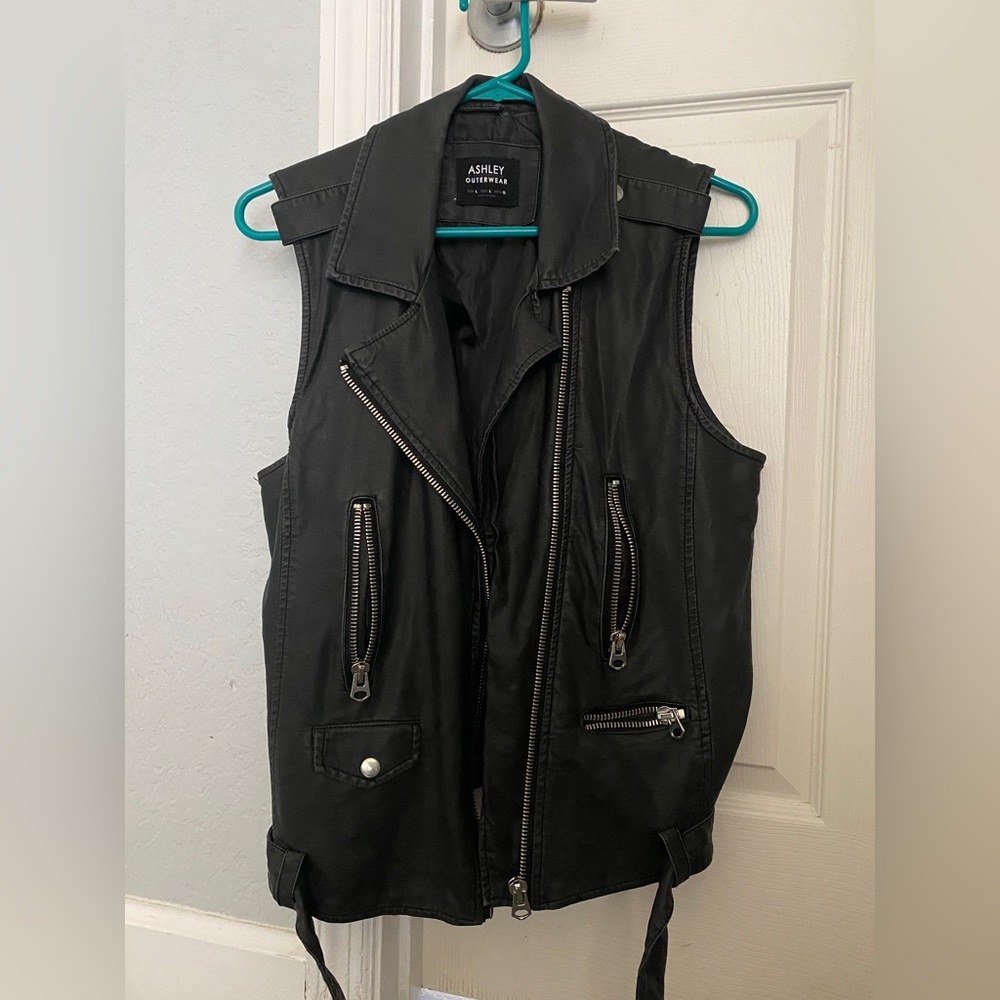 Black Faux Leather Vest with Belt